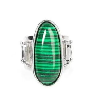 paparazzi Green Striped Oval Statement Ring